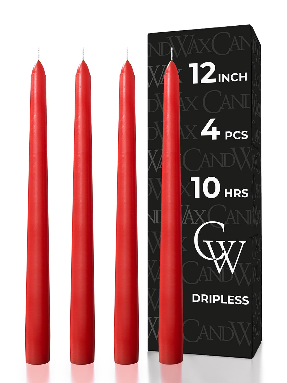 CANDWAX 12 inch Red Taper Candles Set of 4 - Dripless and Long Burning Candlesticks - Perfect as Red Long Candlesticks for Dinner or Holiday Home Decor - Taper Candle Sticks