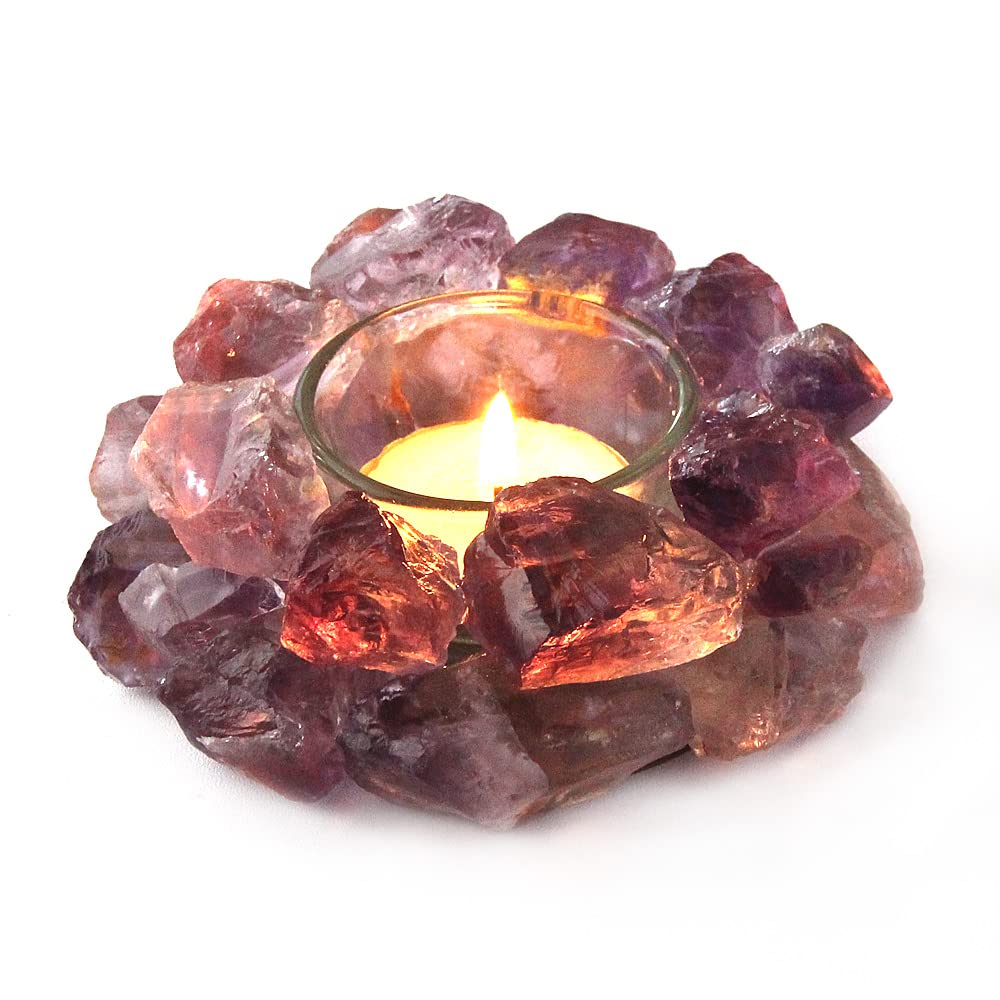 Natural Amethyst Rough Stone Votive Candle Holder Tealight Quartz Crystal Healing Gemstone Tealight Holder Home Decor Reiki Stone