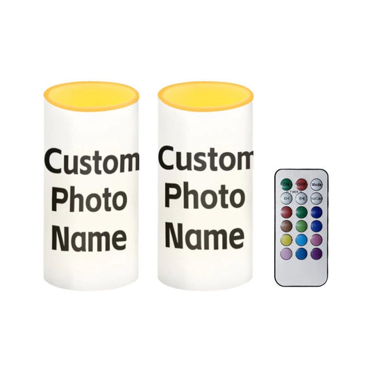 Luarisgur Custom Flameless Candles with Remote and Timer Personalized Battery Operated Candles 12 Color Changing Customized LED Fake Candles Home Decor Bedroom 2 Pack
