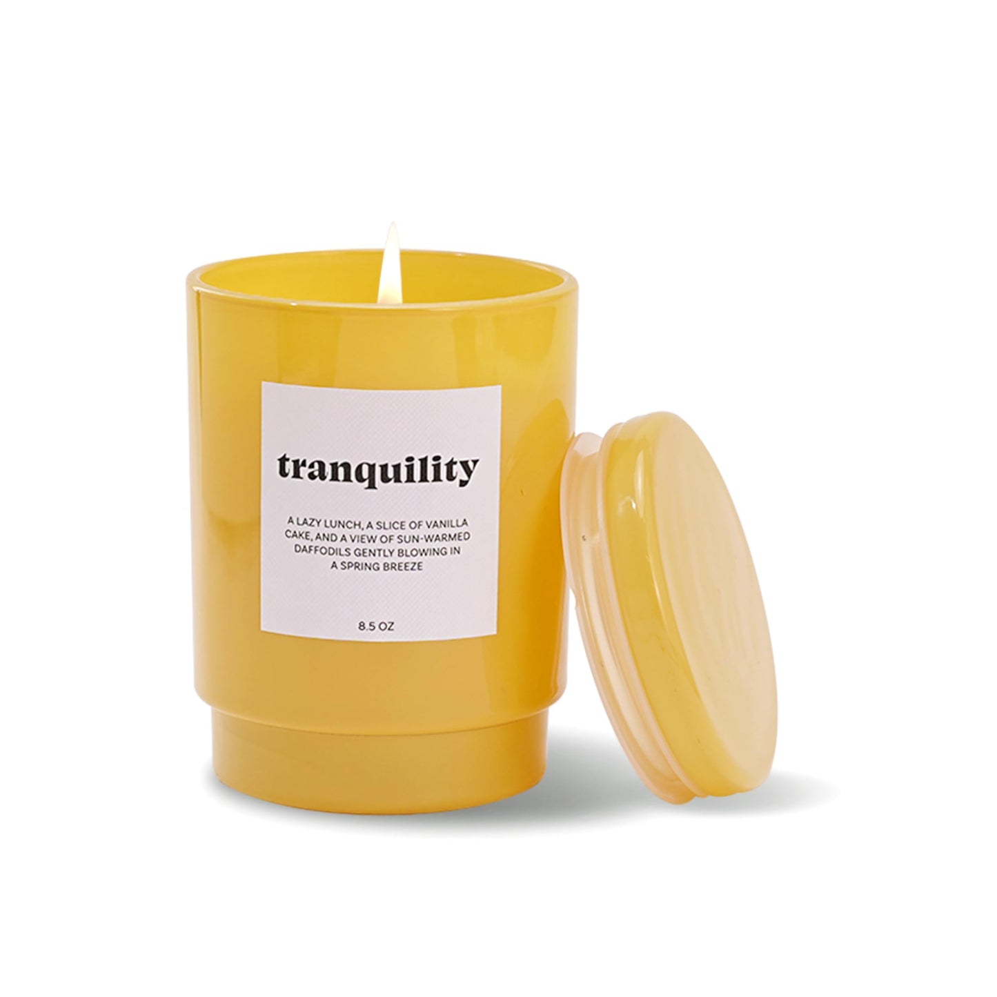 AromaLight 8.5oz with Lid Glass Jar Candle in Yellow – Tonka Bean & Amber Scent, Tranquility Collection, Soy Wax Mini Jar