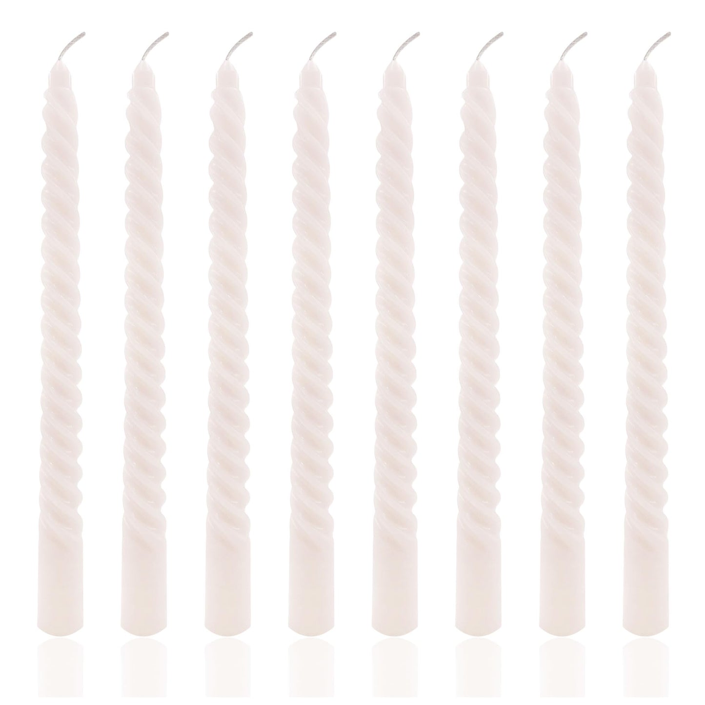 8 Pack 10 Inch Soft Champagne Spiral Taper Candles Long Burning Dripless Candles for Party Dinner Home Decor Wedding and Celebrations