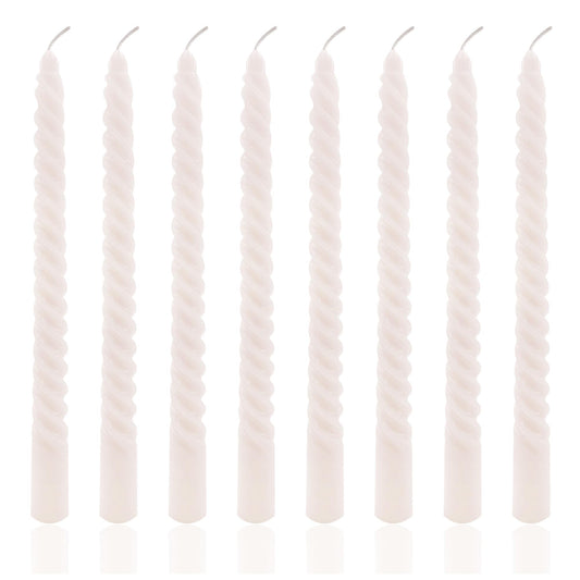 8 Pack 10 Inch Soft Champagne Spiral Taper Candles Long Burning Dripless Candles for Party Dinner Home Decor Wedding and Celebrations