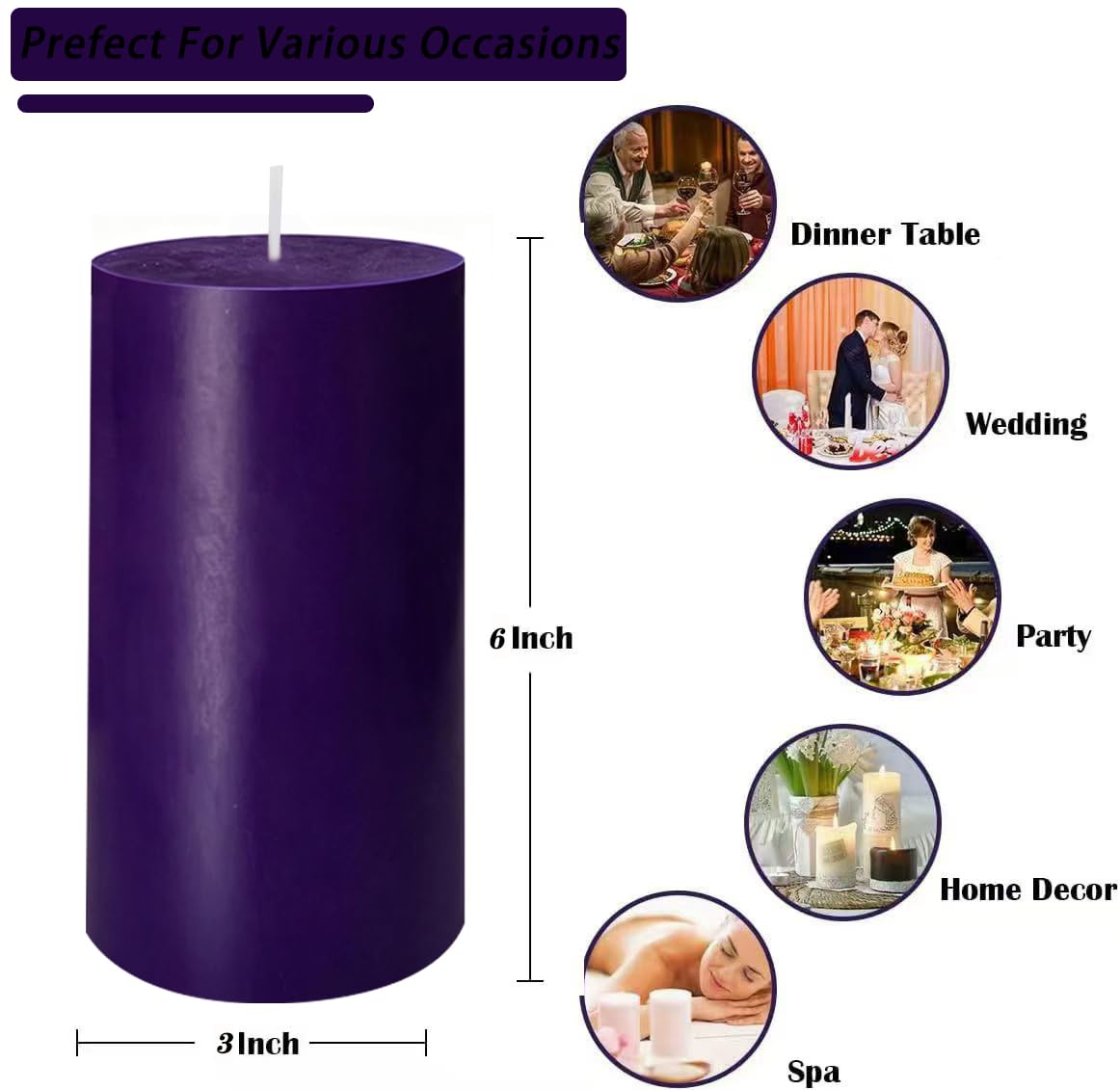 2 Pack 3x6 Inch Royal Purple Unscented Pillar Candles - 70 Hour Long Burning Dripless Smokeless Candles for Home Decor