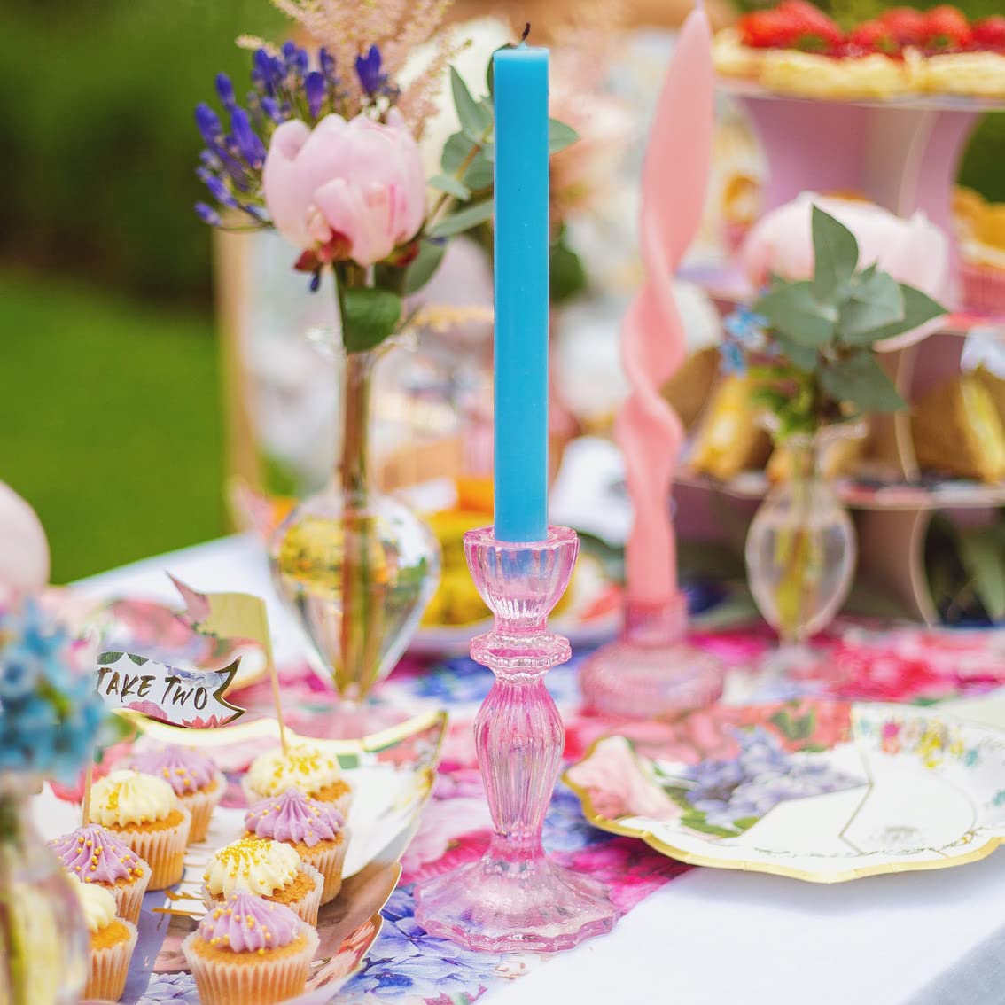 Talking Tables Boho Pink Glass Candlestick Holder Height 16cm One Size Glass Candle Holder,Large