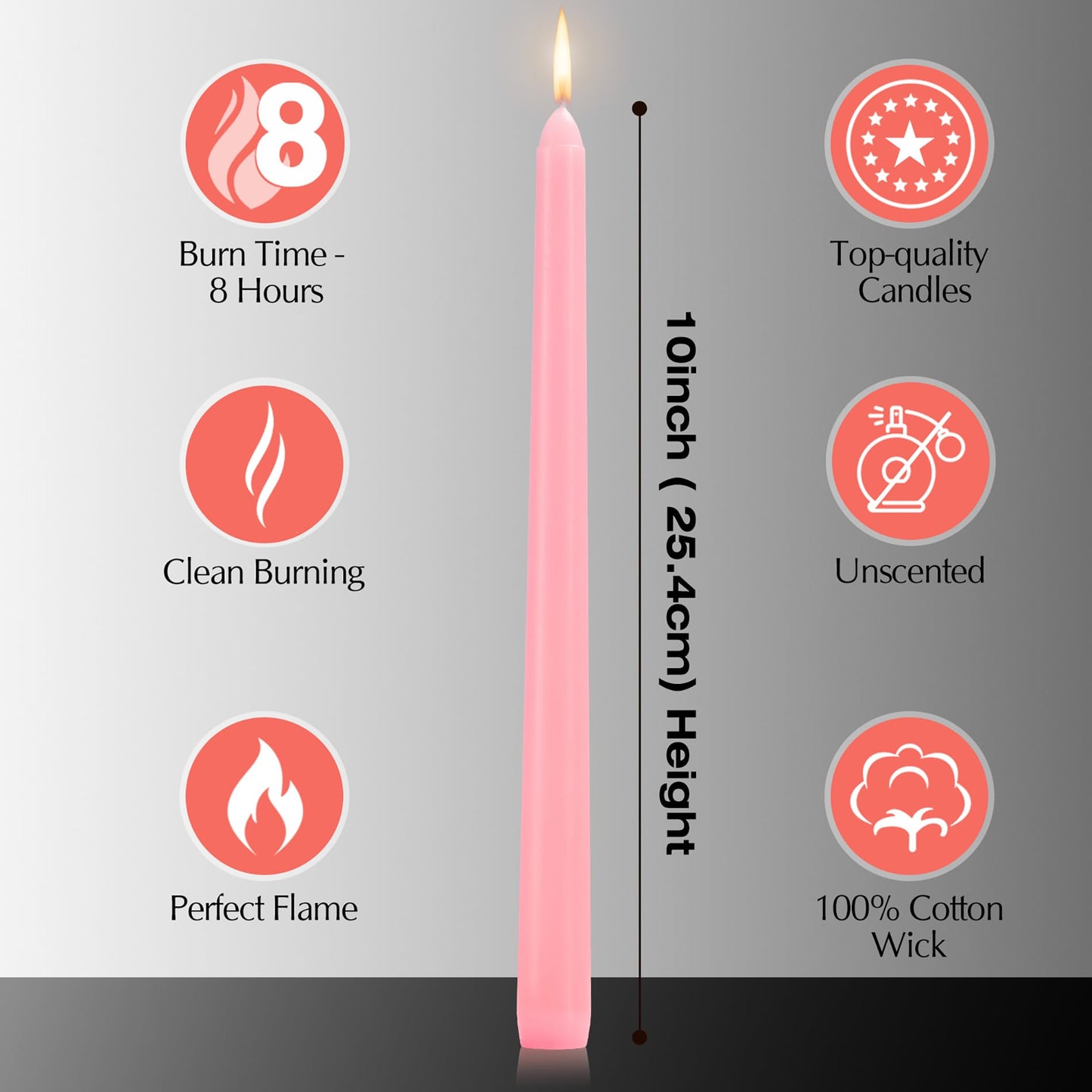 12 Pack Pink Taper Candles - Taper Candles 10 Inch Dripless, Smokeless & Unscented - 8 Hours Long Burning - Tall Candlesticks - Ideal for Weddings, Dinner Parties, Home Decor, Birthday Party