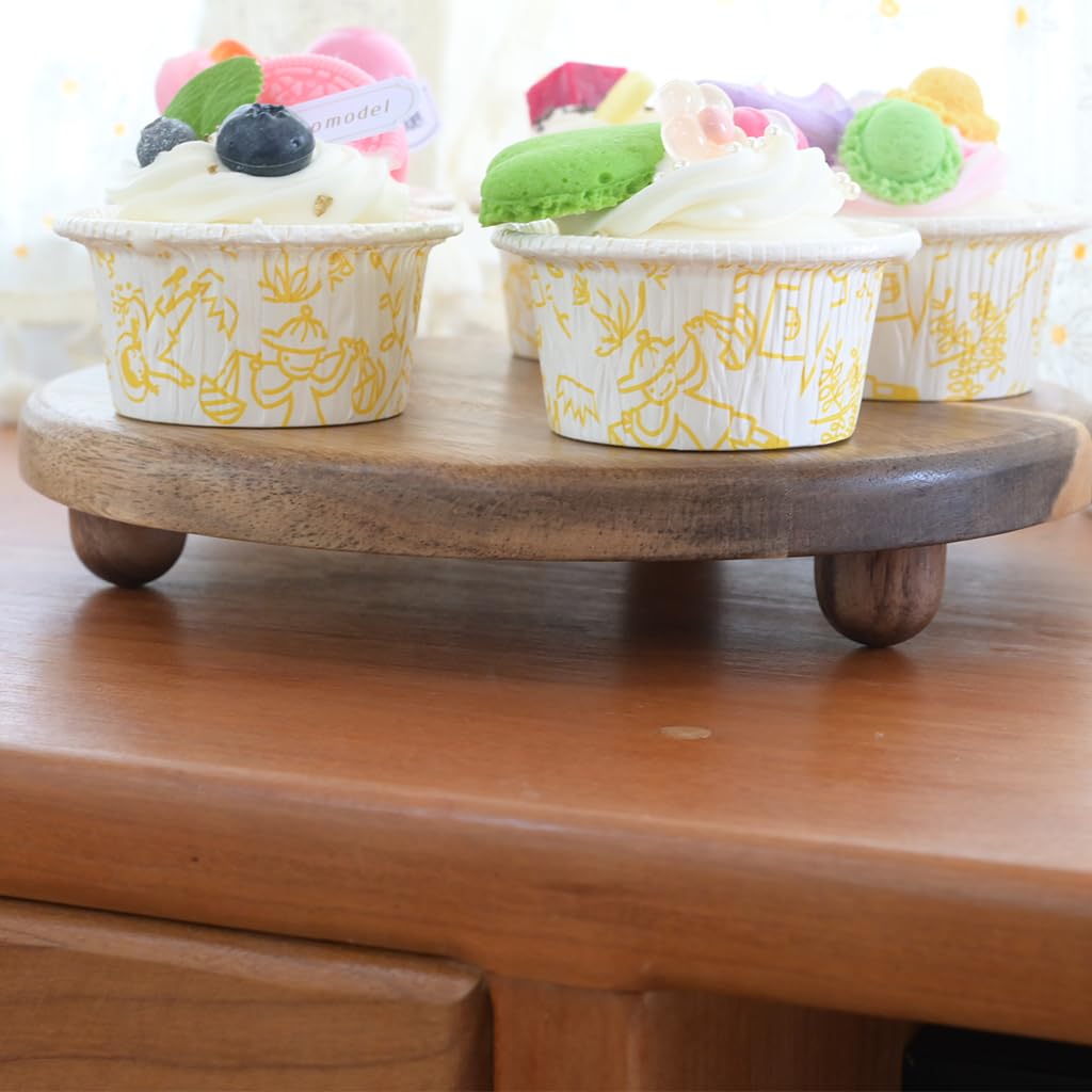 Small Round Acacia Wood Pedestal Stand Decorative Farmhouse Wood Riser for Display Wooden Stand Soap Tray Candle Plant Holder Kitchen Bathroom Coffee Bar Counter Organizer