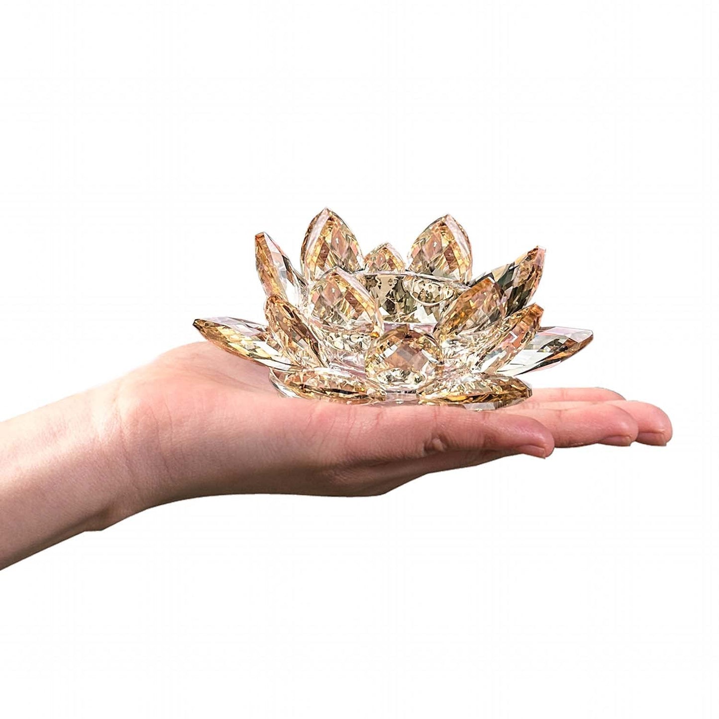Kolnlala Crystal Lotus Flower Tealight Candle Holders/Glass Tea Light Candlestick Decor Decoration for Christmas Home Wedding Party… (1, Gold 2pcs)