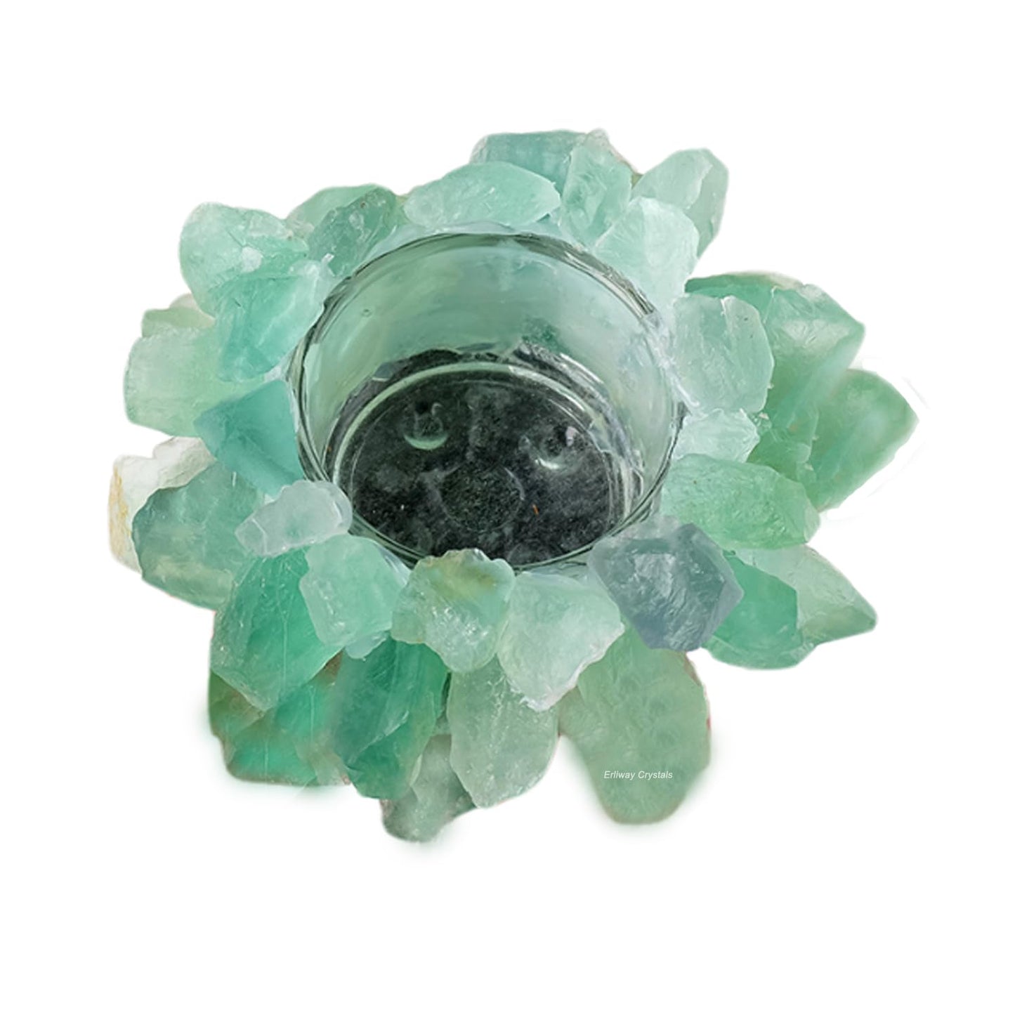 Natural Green Fluorite Crystals, Raw Crystal Tealight Candle Holder Crystal Stone Candle Stand High Energy Geode Votive with Healing Effects (Not Included Candle)