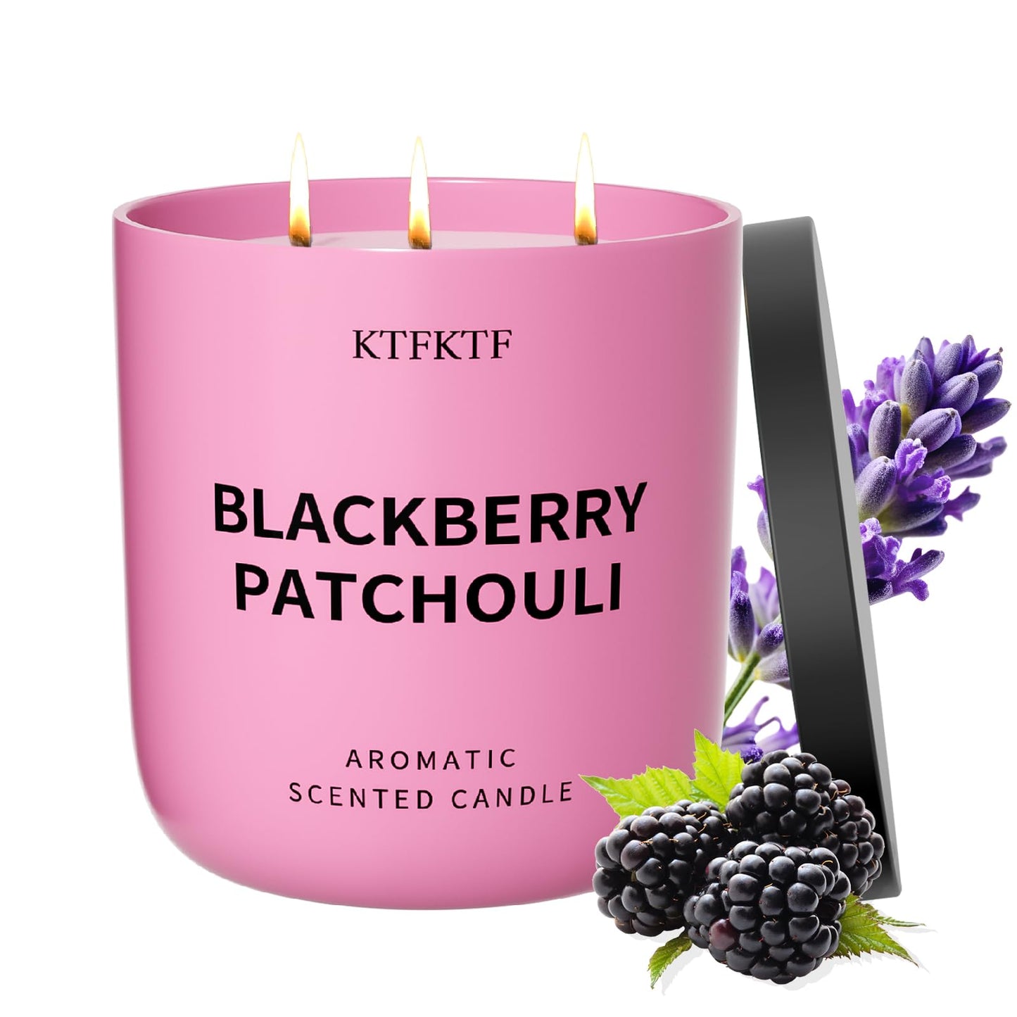 KTFKTF BlackBerry Patchouli Scented Candle for Home, 14.1oz 80 Hour Long Lasting Aromatherapy Candles for Focus & Balance, Non-Toxic Essential Oil & Soy Wax | Fruity-Spicy Earthy Fragrance