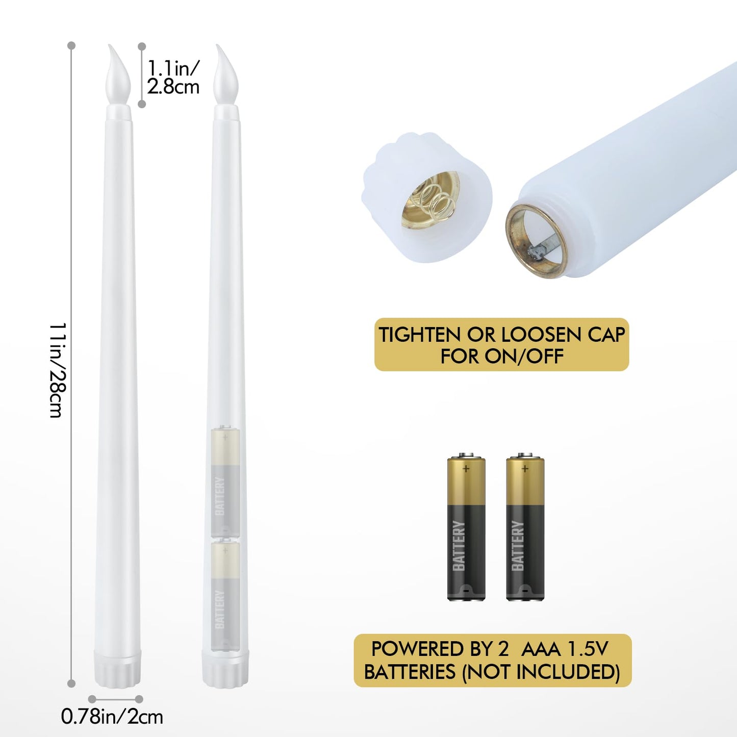 Bazayona 48pcs Flameless Flickering LED Taper Candles Bulk Battery Operated Candles for Christmas Halloween Birthday Wedding Party, (Ivory, 11 inch, 48pcs)