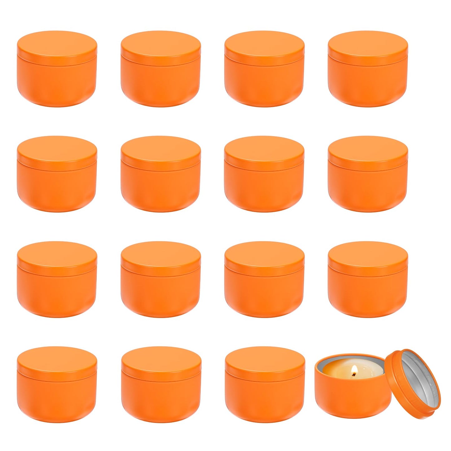 MECCANIXITY 3oz Candle Tins, 16pcs Metal Candle Tins Jars with Lids Round Empty Tin Can Containers Bulk for Storage Tea and Making DIY Arts Crafts Christmas Gifts, Orange