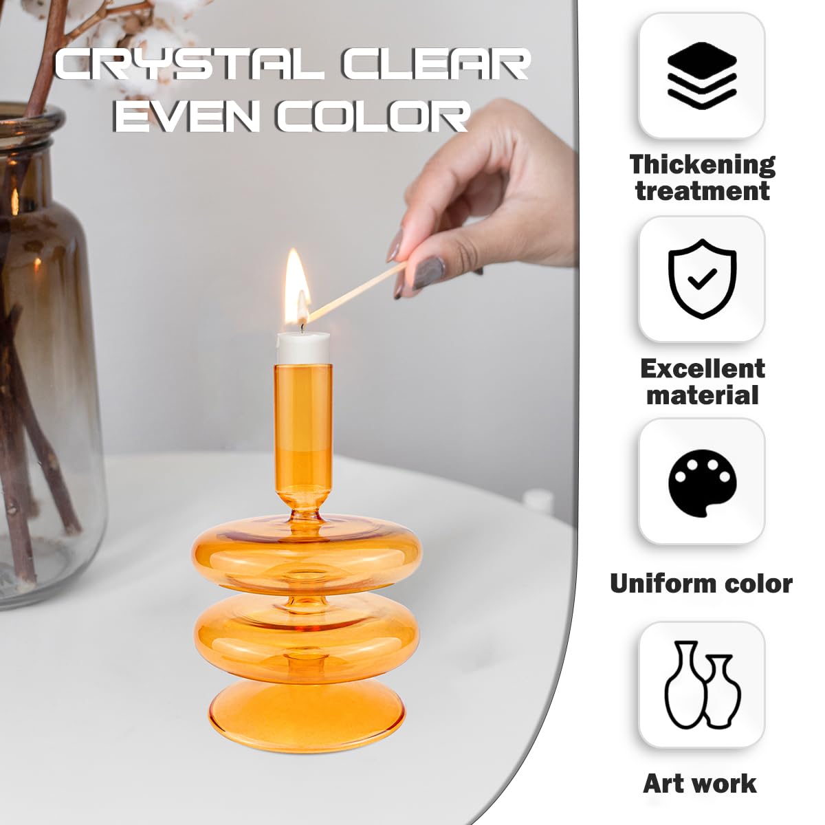 LNQ LUNIQI Clear Glass Taper Candle Holder Glass Pillar Candle Vase Decorative Glass Candlestick Holders for Dining Table Centerpieces Wedding Church（Orange）