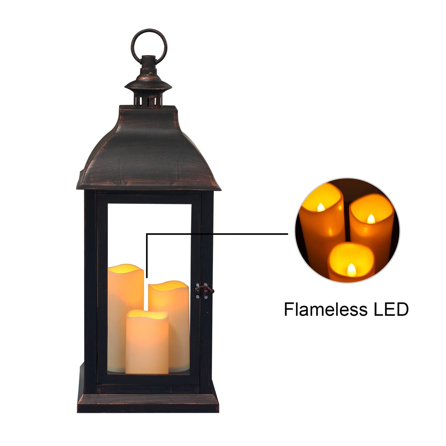 1Pack Decorative Lantern 24.80" H with Dancing Flame LED Timer Candle,ON/Off/Timer LED Candle with 6hours,Hanging Lantern for Outdoor Garden/Indoor Use.