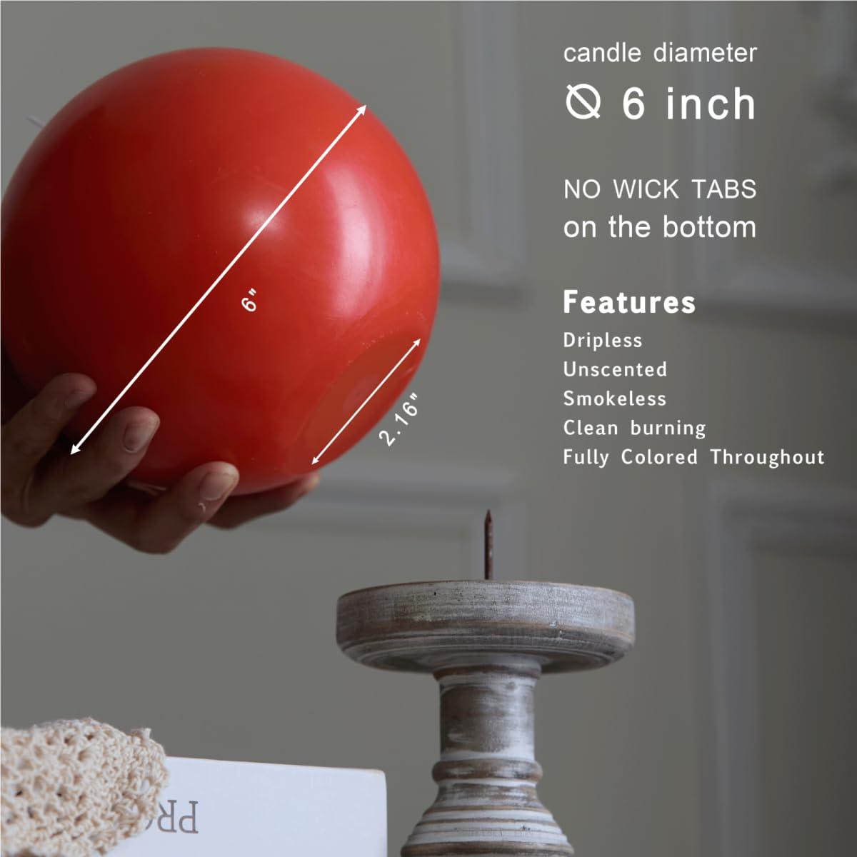 MOZEAL Hand-Poured, 6 Inch Living Coral Large Round Ball Candles - Elegant Living Coral Round Pillar Candles, Dripless, Unscented, Smokeless, Ideal for Summer Parties.