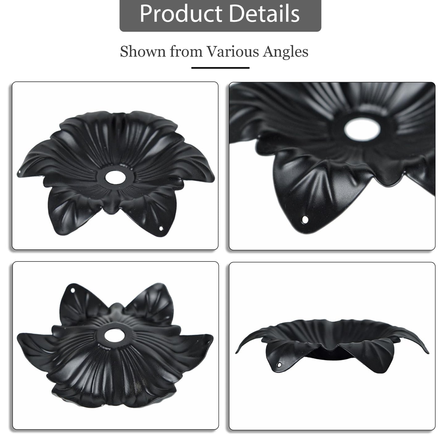 5 Pcs Metal Flower Candle Holder Leaves, 4.3 Inch Metal Candle Stand Accessories with 3 Hanging Holes for Crystal Pendants, Suitable for Candlesticks and Candelabra (Black, 3.9"-5pcs)