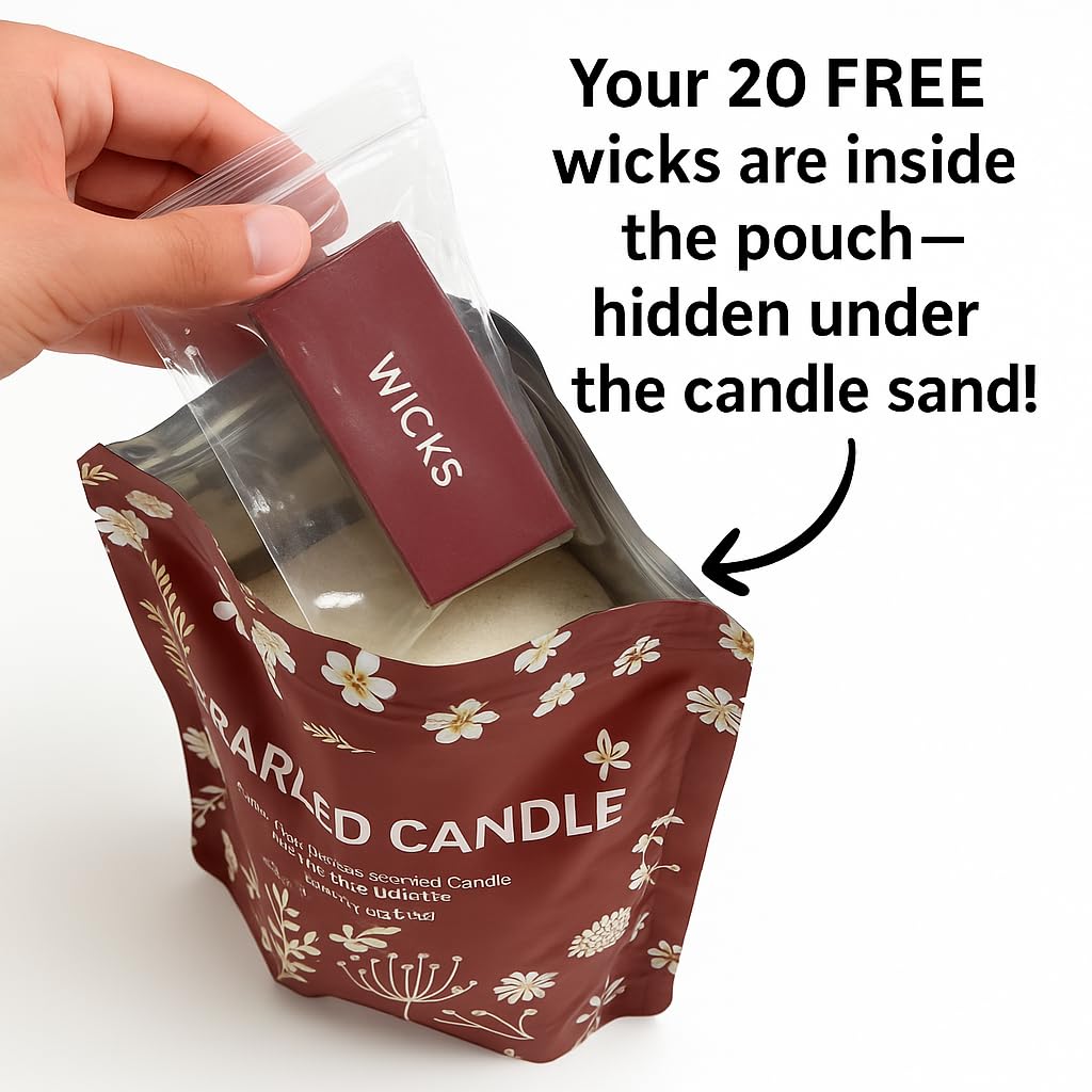 Fiora Naturals Pearled Candle Sand with Wicks – 1 Lb Sand Wax Beads & 20 Cotton Wicks – DIY Refillable Candle Making Kit, Long-Lasting, Smoke-Free, Clean Burning Snow Candles