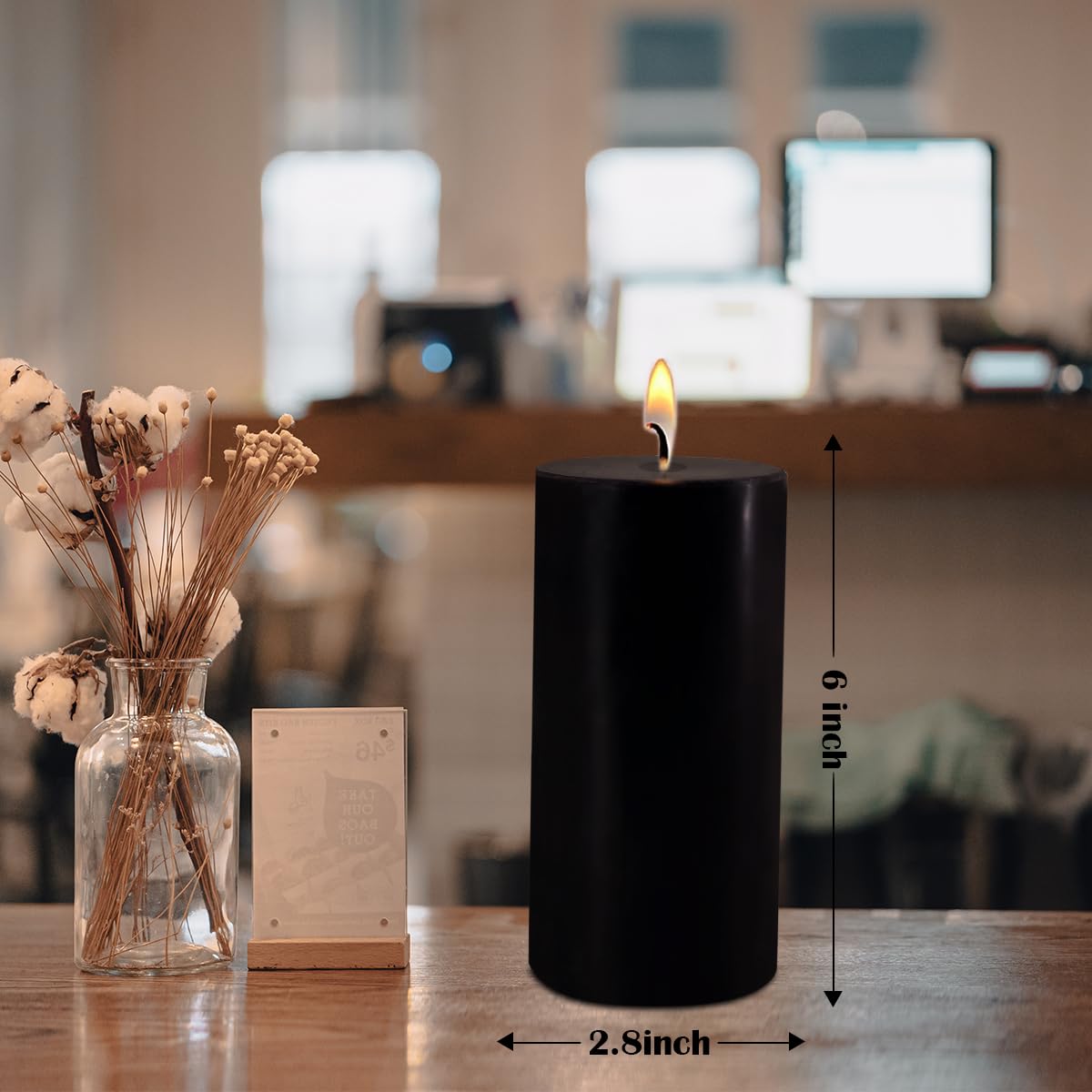 2.8" x 6" Hand-Poured Unscented Candle, Dripless Pillar Candle Set of 3, Long Lasting Burning, Approx 120 Hours Burn Time, Rustic Country Style, for Wedding, Dinner, Christmas and Home Decor, Black