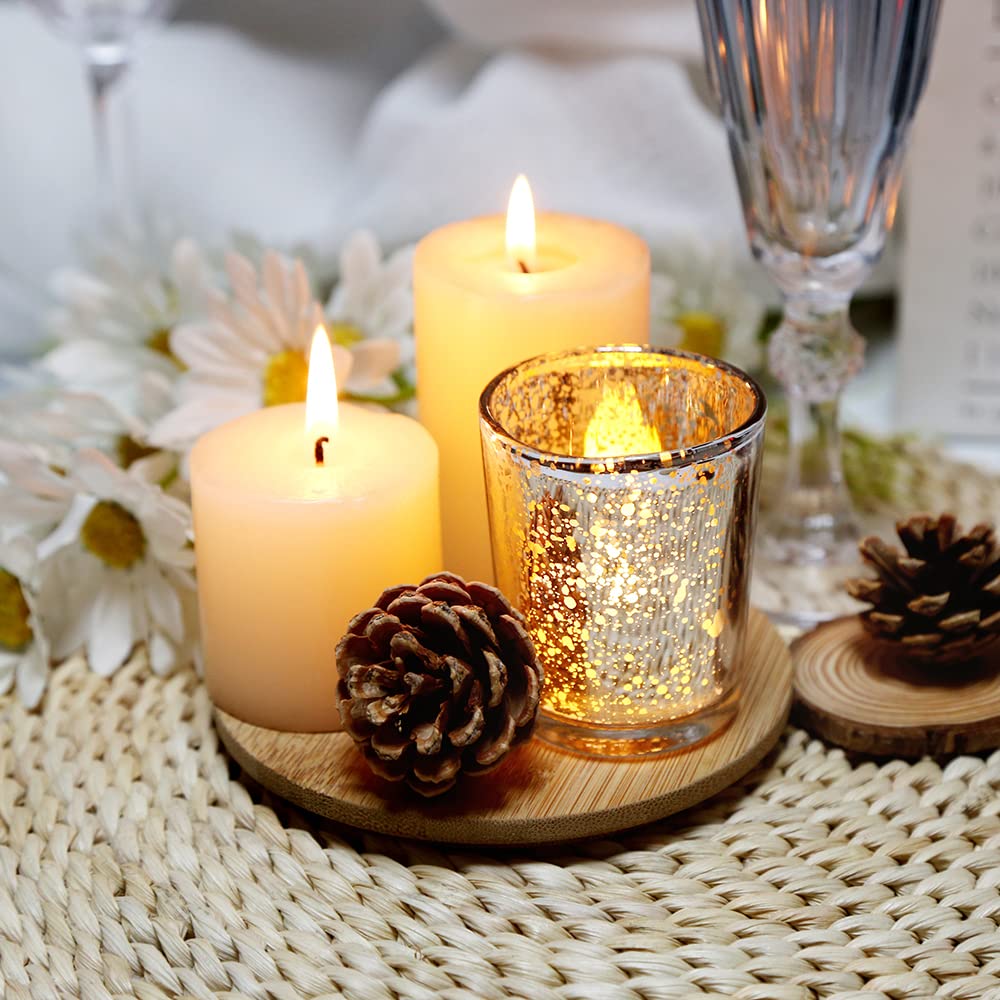 BTGLLAS 36pcs Gold Glass Tea Light Holders - Votive Candle Holders Bulk for Weddings Events - Glass Votives for Wedding Centerpieces, Christmas, Thanksgiving - Candle Accessories Decor (36, Gold)