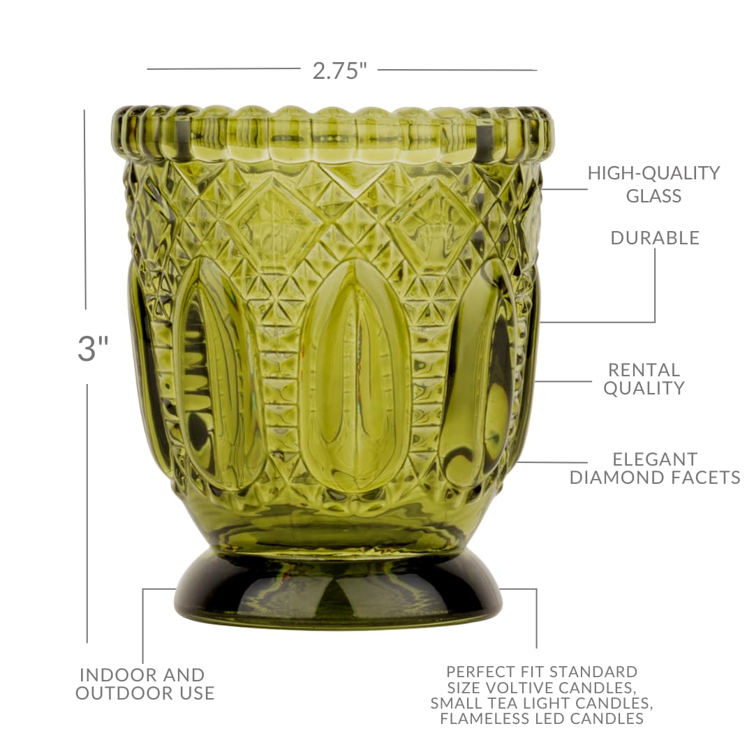 Koyal Wholesale Vintage Glass Candle Holder (Pack of 6), 3 x 2.75 (Olive Green)