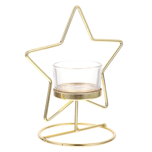 Gold Taper Candle Holder Iron Art Candlestick Ornament for Home Dining Table Creative Star Shaped Tealight Holder for Romantic Dinner and Aromatherapy