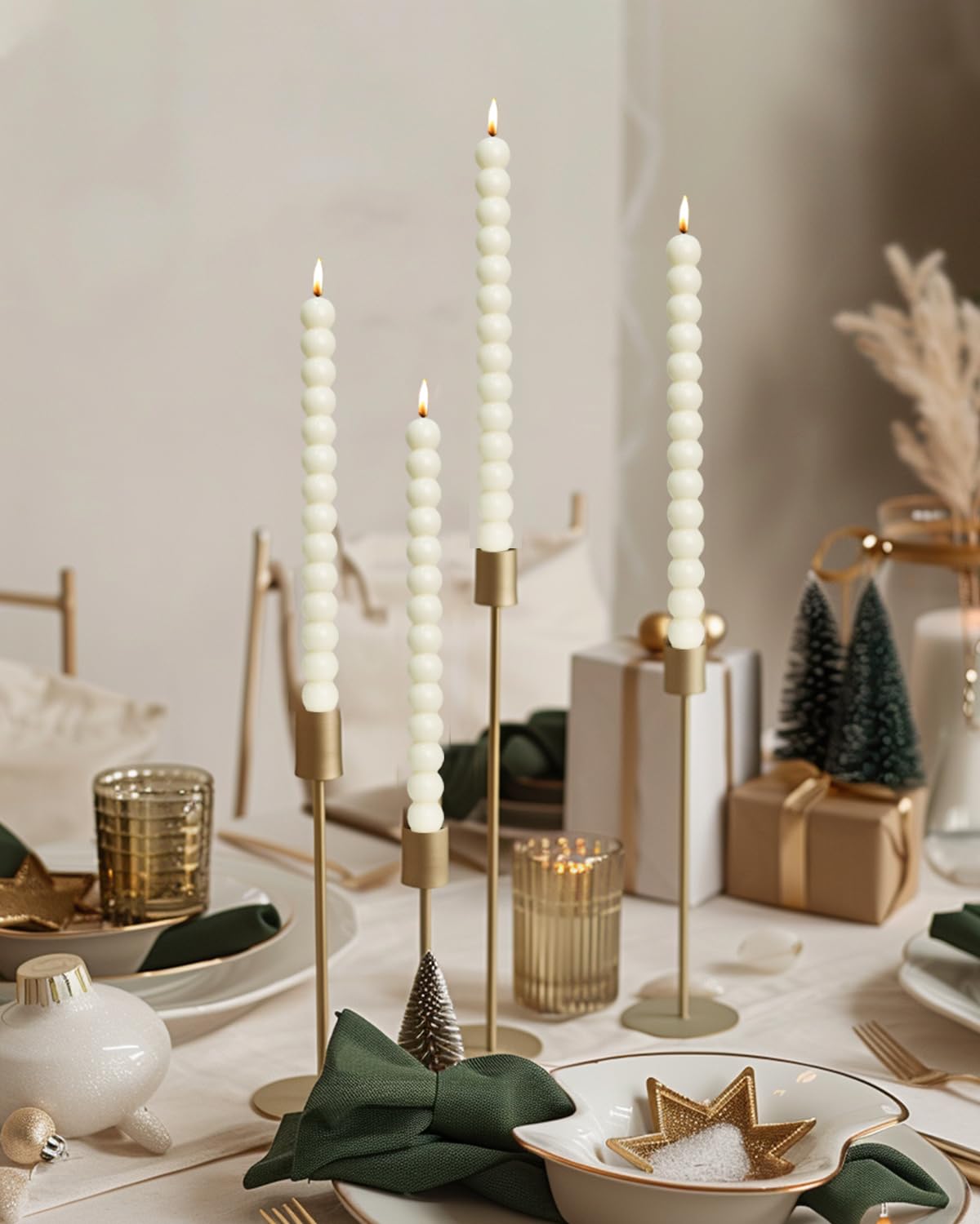 LPUSA Green Tall Taper Candles Stick Dripless Unscented Dinner Spiral Candle for Holiday Wedding Party Wax Unscented Dinner Candle Dripless,Christmas Gift H 10 Inch, 4pcs（Dark Green-C）