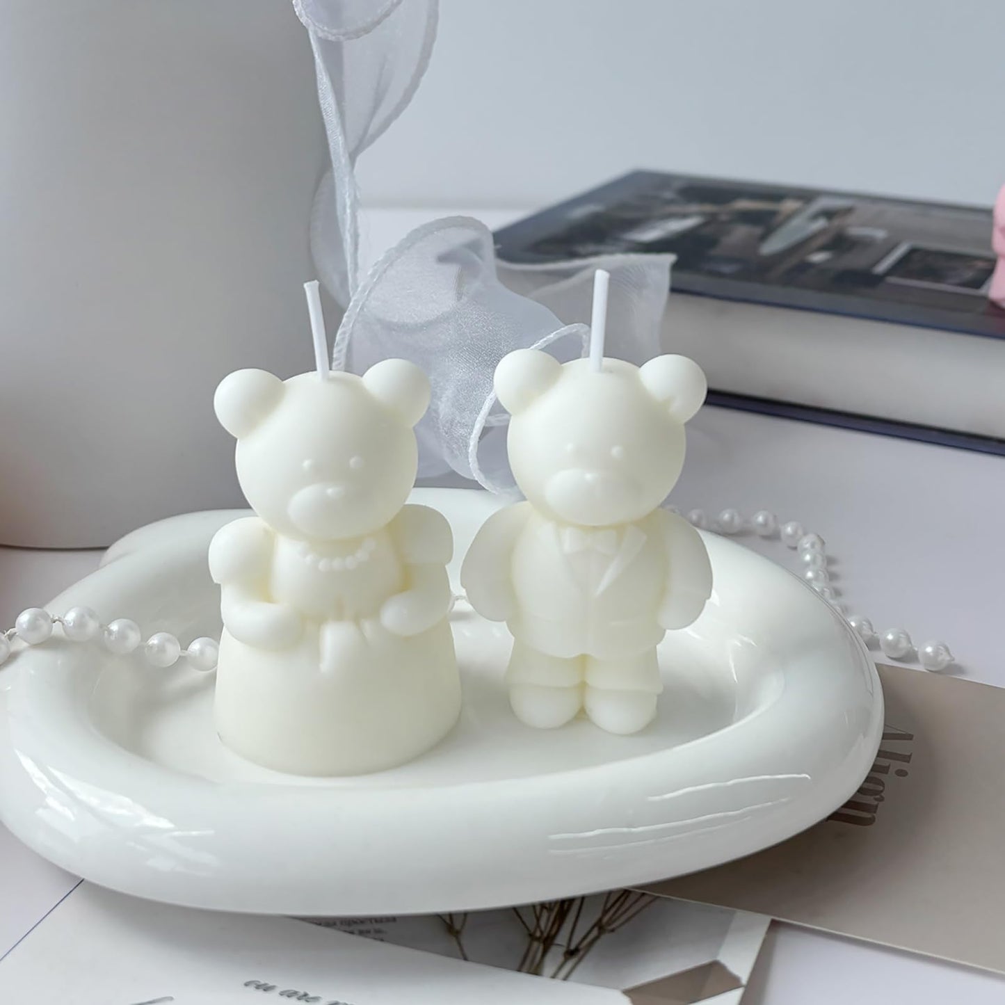Mr & Mrs Wedding Bear Scented Candle Duo,Bride in Gown & Groom in Tuxedo Soy Wax Decorative Candle Set for Bridal Shower,Anniversary & Home Decor,Romantic Home Fragrance Gift for Couples & Newlyweds
