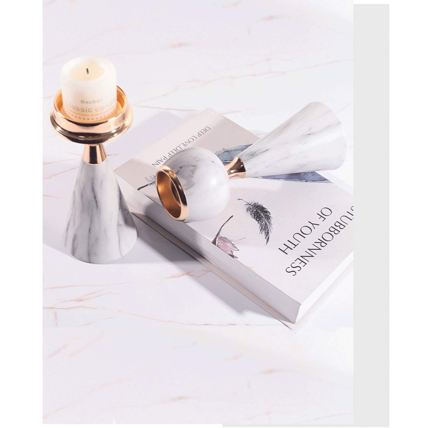 XILIN-1987 Candle Holderss Modern Wrought Iron Candle Holder Imitation Marble Metal Candlestick， Decorative Candlestick Holder for Wedding, Dinning, Party (Pack of 2) Decorative Candlestick