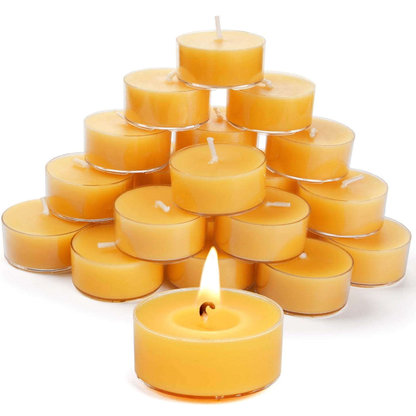 Natural Beeswax Tea Candles, DEYBBY 20 Pack Unscented Pure Organic Beeswax Candles in Clear Cup, Great for Home Decoration Bath Relaxation Emergency