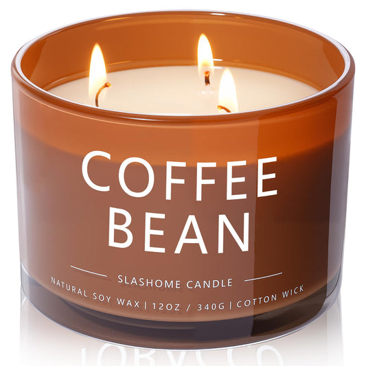 Coffee Bean Scented Candle, Luxury Large 3 Wick Soy Candle 12 Oz, 60+ Hour Long Lasting Clean Burn, Elegant Aromatherapy Home Decor, Housewarming & Birthday Gift for Men & Women
