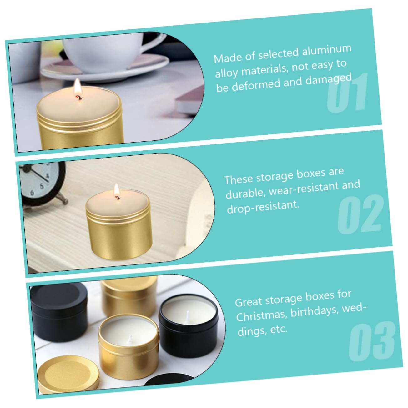 LALAFINA 4pcs Candle Jars Candle Containers for Christmas Crafts and Decorative Practical Aluminum Tins for Home Use