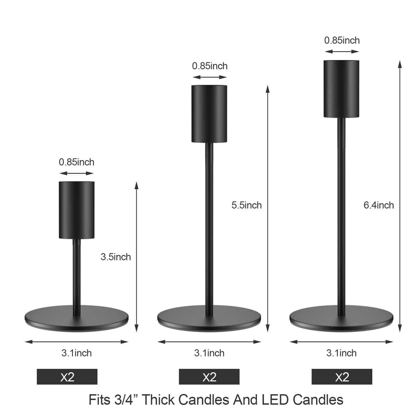 zeochyni Set of 6 Black Taper Candle Holders Candlestick Holders, Decor Candle Stick Candle Holder for Table or Mantel Centerpiece, Wedding, Dinning, Party Home Decor