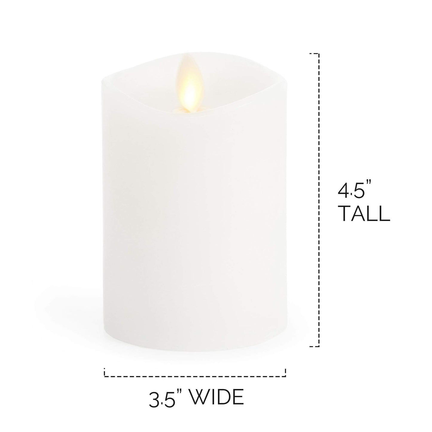 Luminara Flameless Pillar Candle, Small (4.5 inches, Unscented) Real-Flame Effect, Melted Edge, Real Wax, Smooth Finish, White, LED Battery-Powered Candle