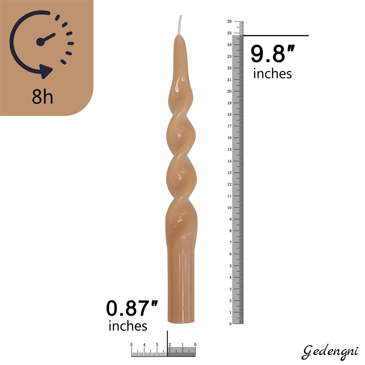6pcs Long Candlesticks Spiral Taper Candle - Gedengni Set of 2 Twisted Candle Long Candle Sticks Brown Tapered Candles Tall 10INCH for Home Holiday Wedding Party