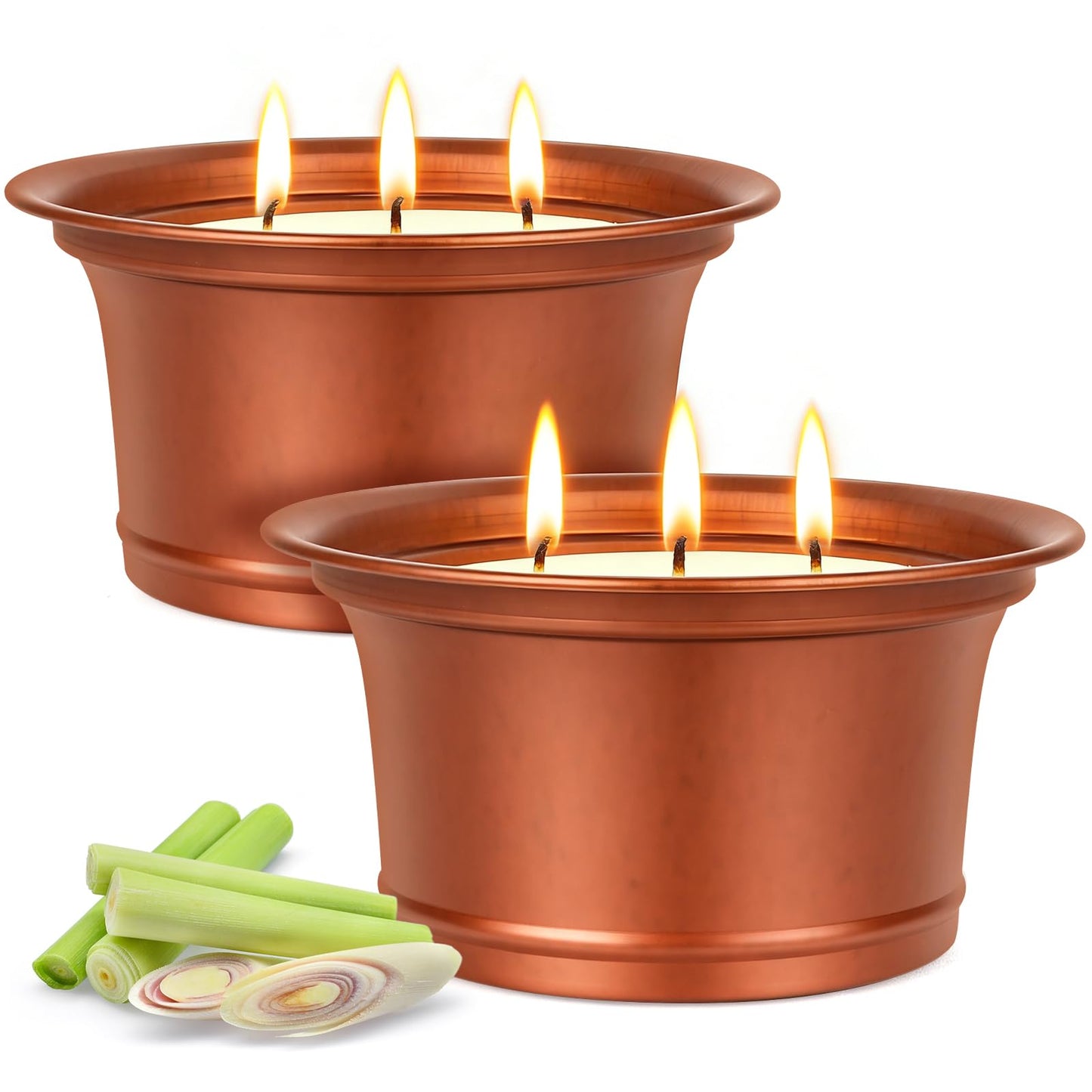 Citronella Candles Outdoor, 2 Pack Large Citronella Candles, Three Wick Lemongrass Candle Set, Natural Soy Wax Candle, Long Burning Outdoor Candle for Patio Garden Camping Indoor Home Decor