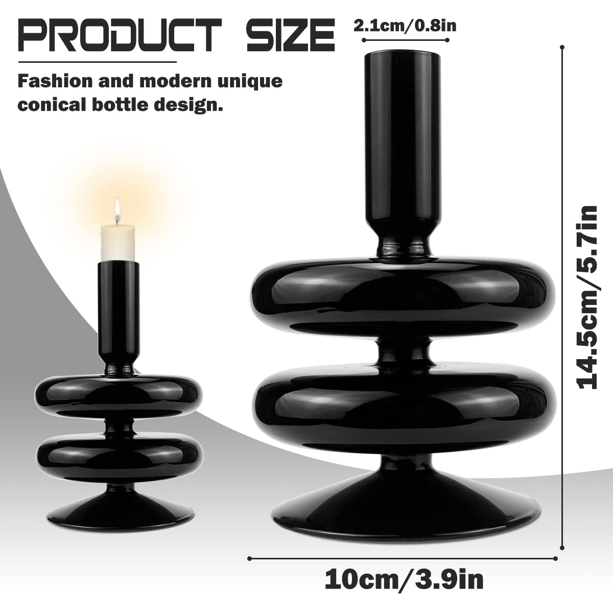 LNQ LUNIQI Glass Candle Holder for Taper Candles,Clear Decorative Candle Sticks Holders for Wedding Valentines Day Birthday Party Centerpiece (Black)
