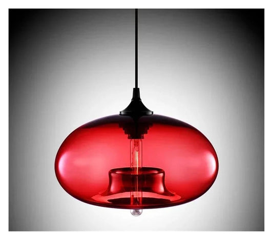 Chandelier Modern Art Style Hanging Colored Glass E27 Pendant Lamp Restaurant Living Room Kitchen Bar Cafe Chandelier Indoor Lighting Decor(Red)