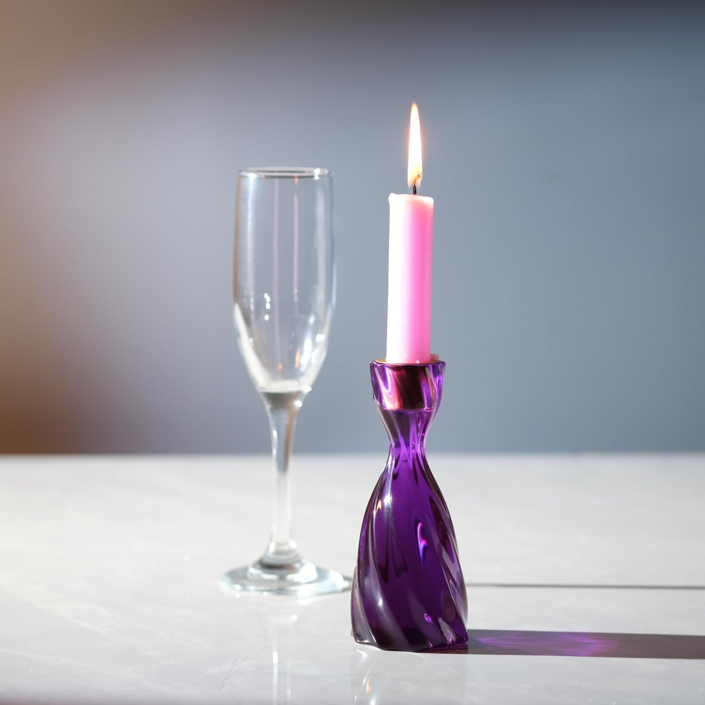 ICNBUYS Twizzle Twist Candle Holder, Decorative Candle Holder for Table Display, Romantic Decoration, Unique Home DÉCOR Aesthetic, Housewarming Gift, Purple Height 5.7 inches Set of 2 - Resin
