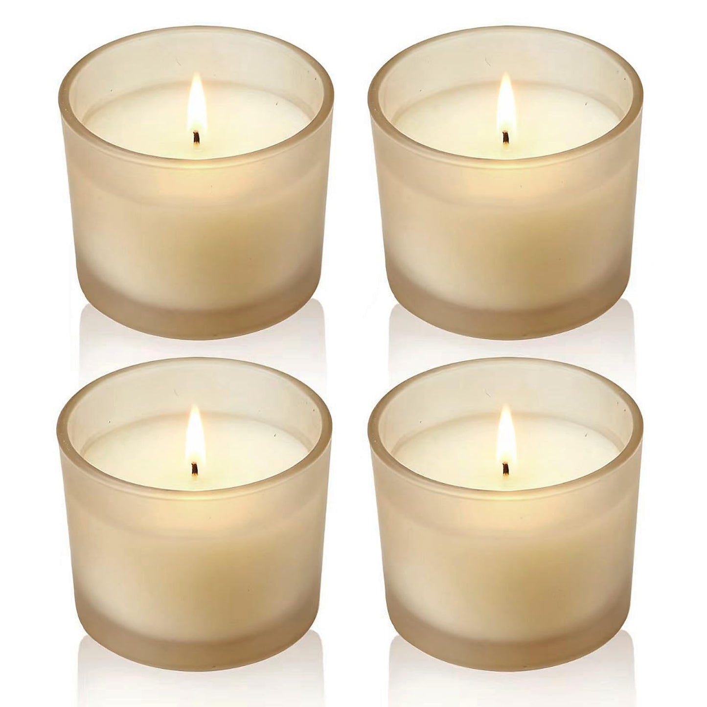 Set of 4 White Unscented Soy Candles,Warm Beige Glass Votive Candles, Hand-Poured Wax Candles for Home Décor, Aromatherapy, Spa, Holidays, Parties, and Weddings 10-12 Hours Burn Time (Warm Beige)