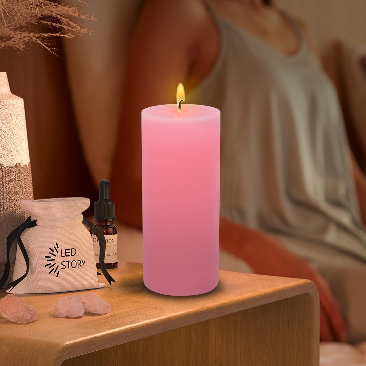 Pillar Candles Set of 2, Hand-Poured Unscented Candles, 3"*8" Pink Decorative Candles, No Drip, Long Burning,Wedding,Dinner,Christmas and Home Decor