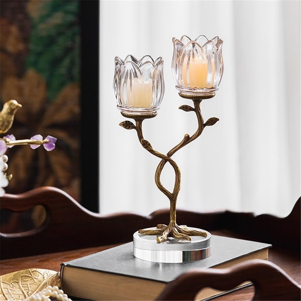 Candlesticks Light luxury creative home brass crystal glass candle holder entrance table advanced ornaments aromatherapy candle holder Decorative candle holder