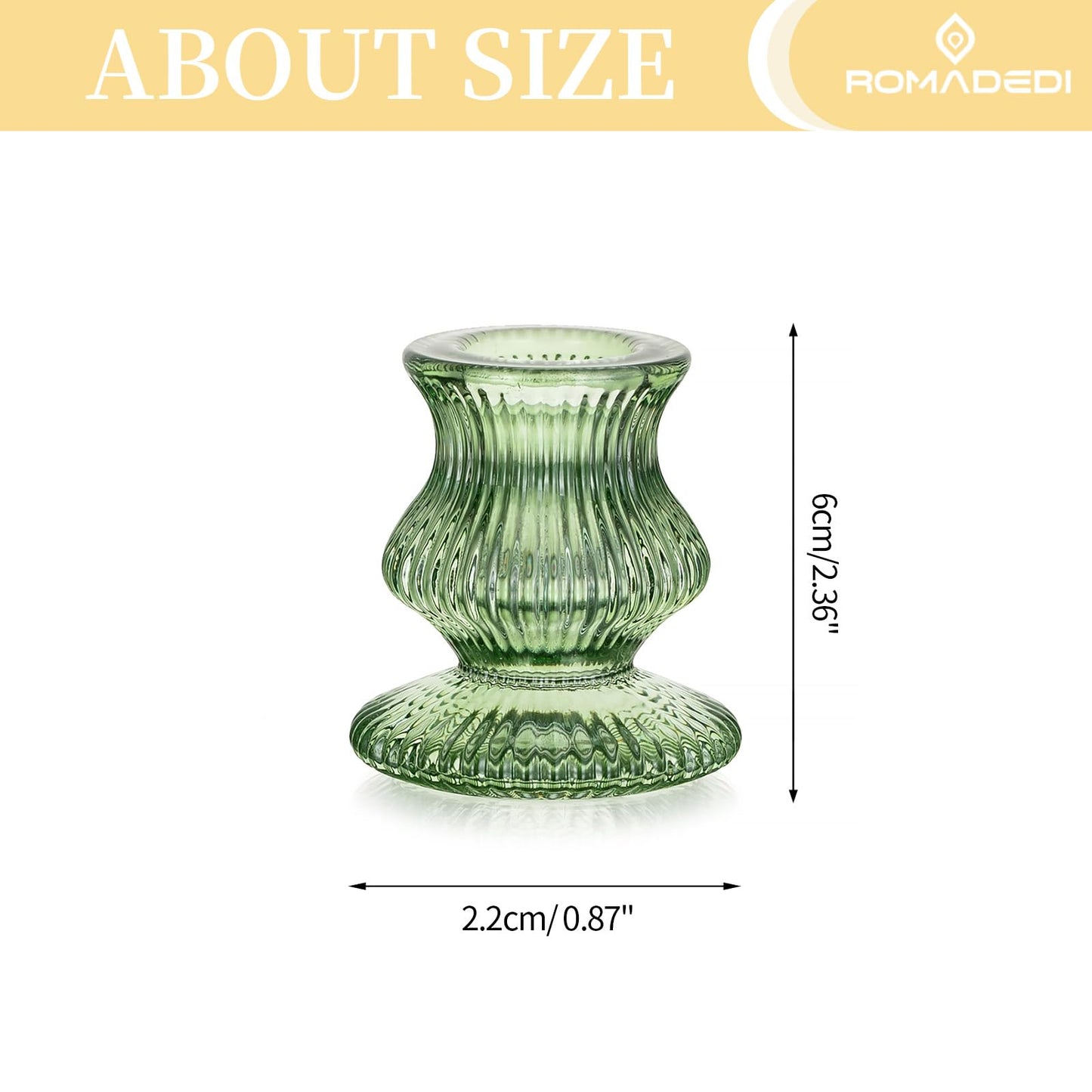 Romadedi Glass Candle Holders for Candlestick - 2 Pcs Green Ribbed Tapered Candle Holder Decor for Table Centerpiece Christmas Party Living Room Dinner Advent
