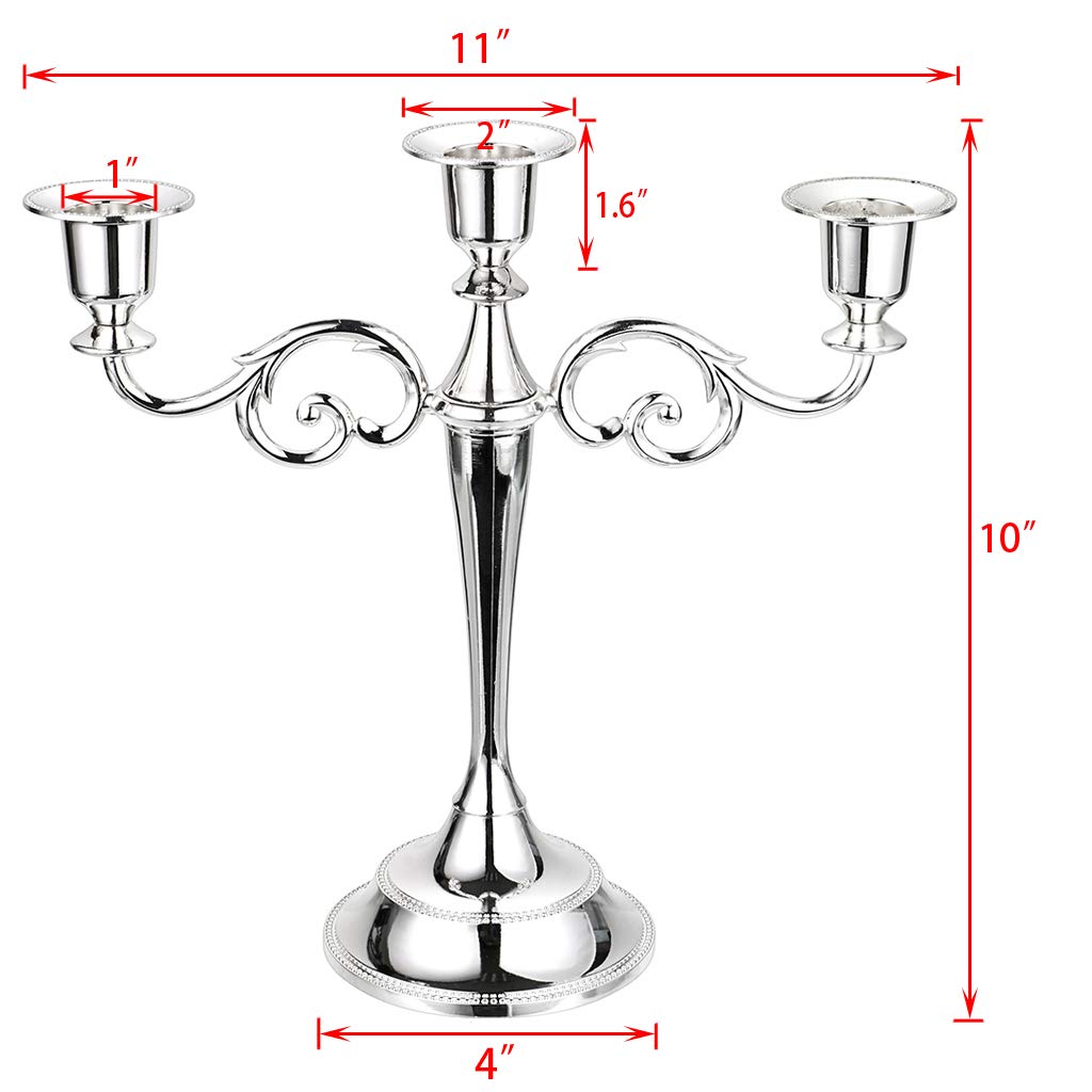 OwnMy 3 Arms Metal Candelabra Candlestick Silver European Elegant Candle Holder Candle Stand for Wedding Dining Table Christmas Party Home Decoration (Silver Tone)