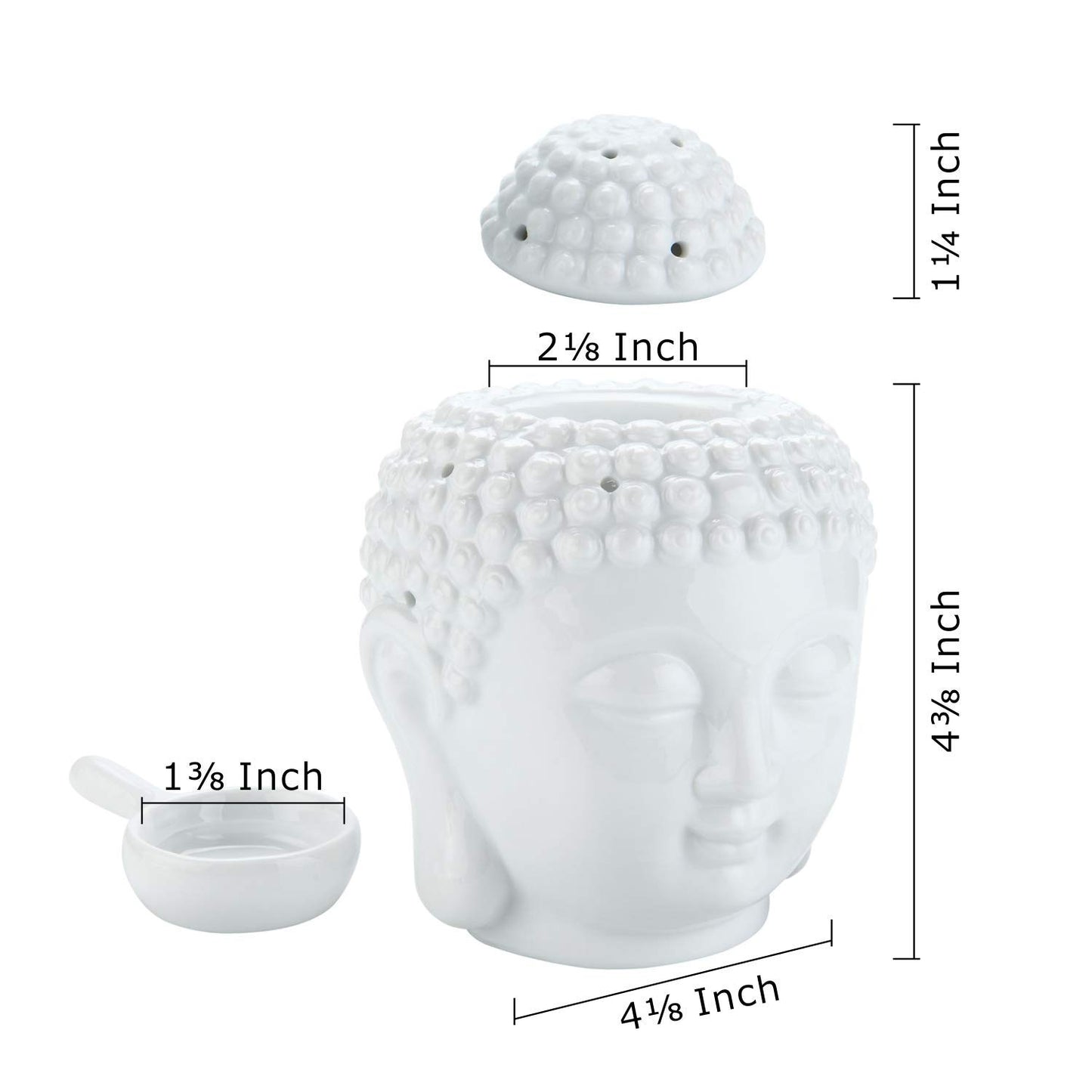 Tvoip 1PCS Ceramic Buddha Head Essential Oil Burner with Candle Spoon, Aromatherapy Wax Melt Burners Oil Diffuser Tealight Candle Holders Buddha Ornament for Yoga Spa Home Bedroom Decor Gift (White)