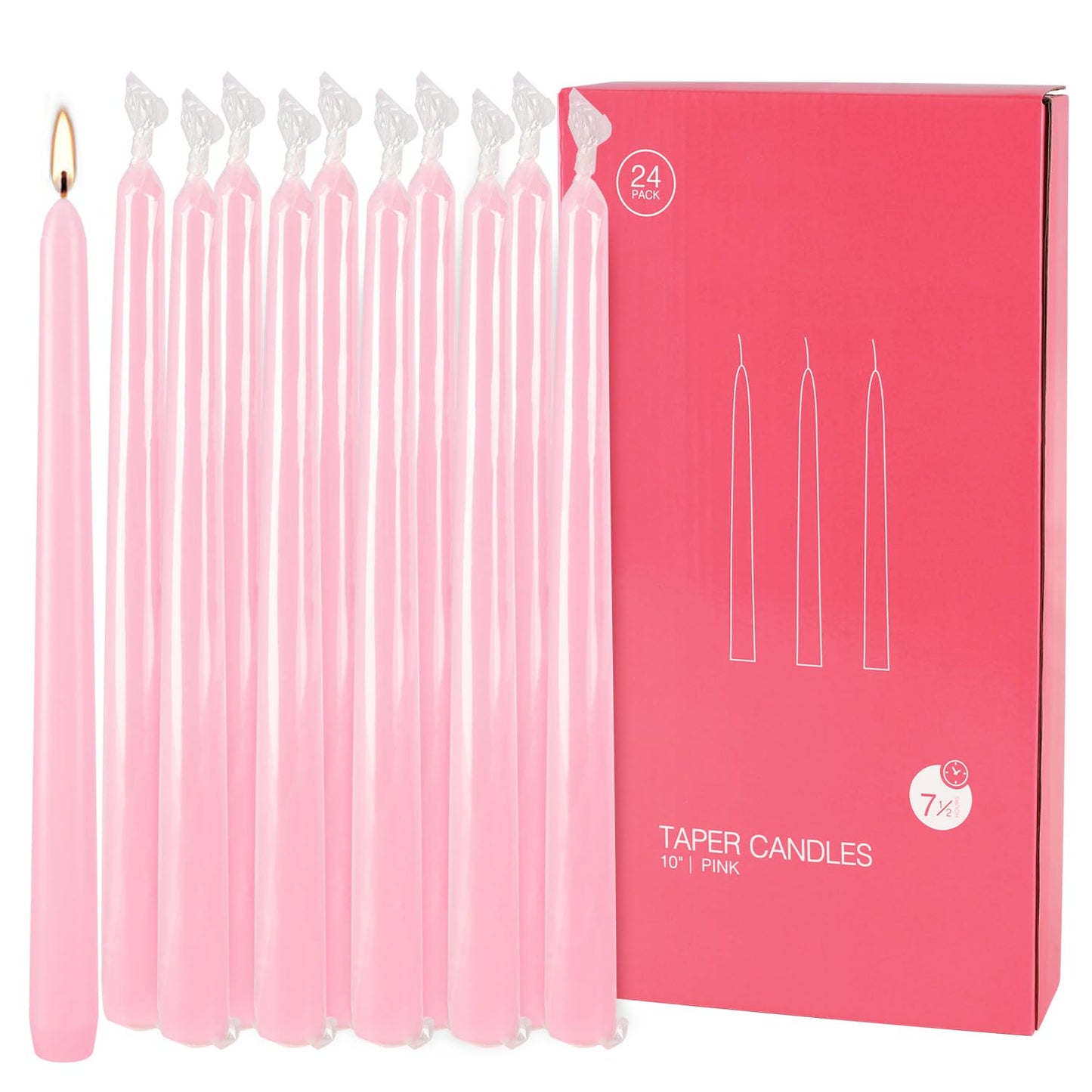 Wfmolcand Valentine's Decorations 10 Inch Pink Taper Candles Set of 24, Dripless and Unscented Candle Sticks for Dinner, Shabbat, Halloween, Christmas, Wedding, 8 Hours