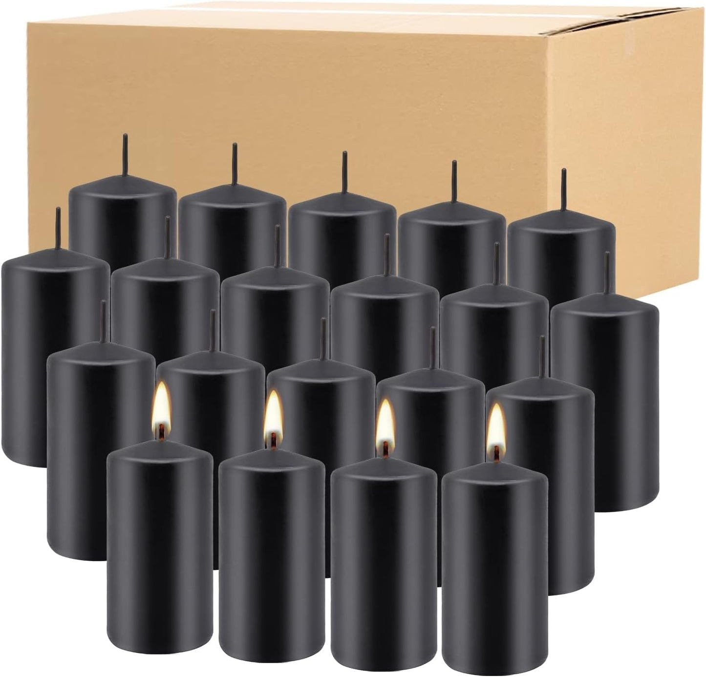YOROXRG 2"x4" High Black Pillar Candles, Set of 20 Unscented. Bulk Buy. Ideal for Halloween, Wedding, Emergency Lanterns, Household, Wedding and Home Décor Candlesticks