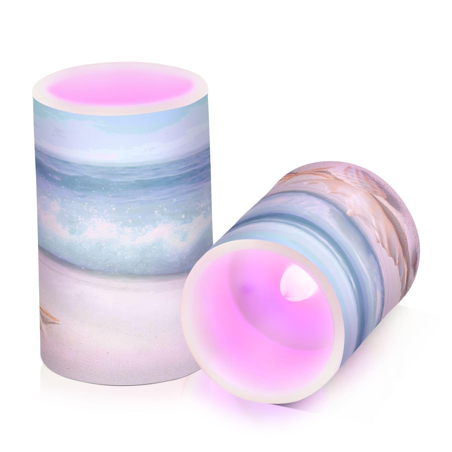 BOENLE Flickering Flameless Candles, Shells Summer Sandy Beach LED Candles with Remote Timer, Set of 2 Battery Operated Candle for Valentine Wedding Birthday