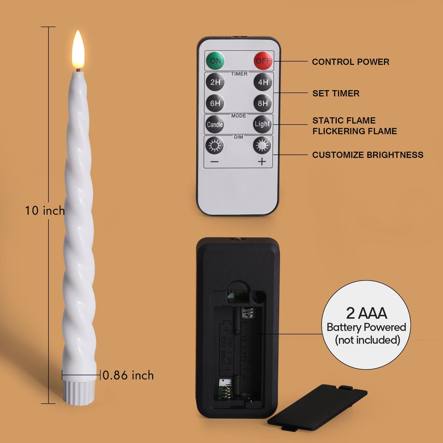 Girimax White Flameless Taper Candles with Remote, Spiral Candles Battery Operated, Flickering LED Wax Candlesticks Set of 6
