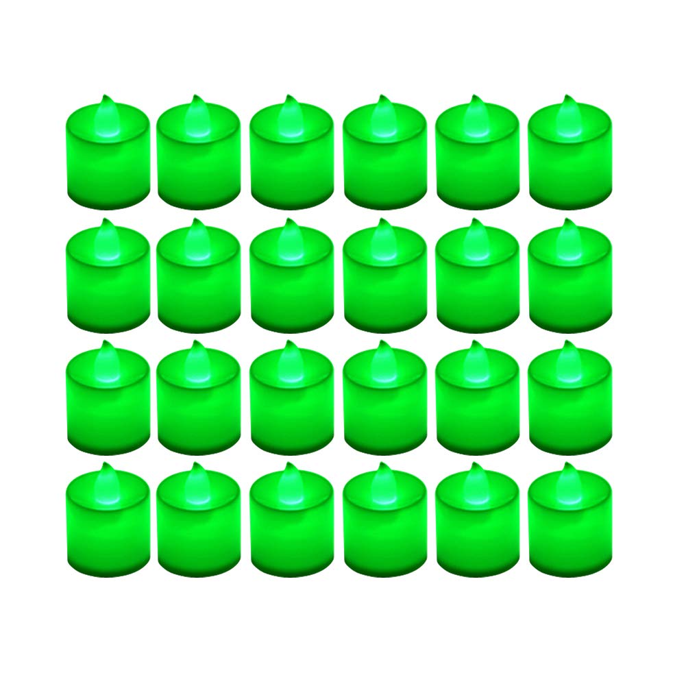 LANKER 24 Pack Flameless Led Tea Lights Candles, Flickering Green Battery Operated Electronic Fake Candles, Decorations for Party, Christmas, Halloween and Festival Celebration (Green)