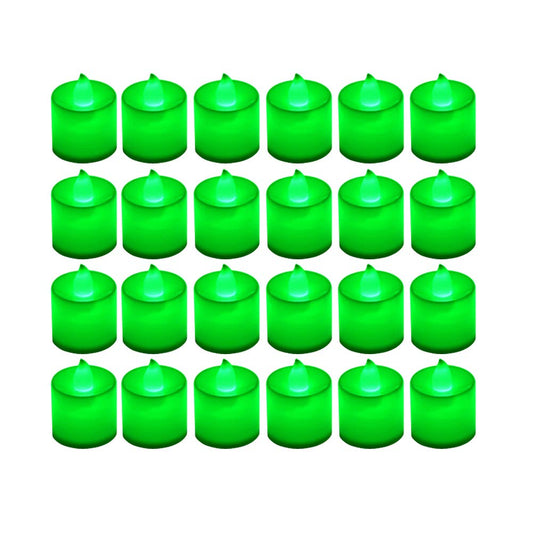 LANKER 24 Pack Flameless Led Tea Lights Candles, Flickering Green Battery Operated Electronic Fake Candles, Decorations for Party, Christmas, Halloween and Festival Celebration (Green)