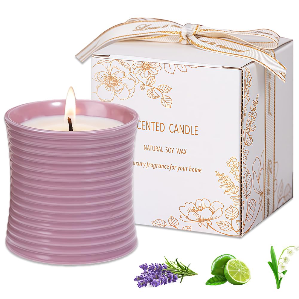 Generic Natural Soy Wax Scented Candle, Purple Ceramic Container Lavender Fragrance, Handmade Luxury Home Decor with Cotton Wick,Purple Ceramic Container, Reusable Jar